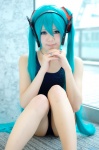 aqua_hair cosplay hatsune_miku headset one-piece_swimsuit swimsuit twintails utateika-na vocaloid rating:Safe score:0 user:nil!