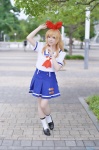 aikatsu! ayari blonde_hair cosplay hairbow hoshimiya_ichigo pleated_skirt sailor_uniform school_uniform skirt socks rating:Safe score:0 user:nil!