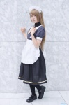 apron black_legwear blonde_hair cosplay dress hairband love_live!_school_idol_project maid maid_uniform minami_kotori mochizuki_mai pantyhose side_ponytail rating:Questionable score:0 user:nil!