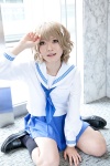 blonde_hair cosplay hanasaku_iroha matsumae_ohana nepachi pleated_skirt sailor_uniform school_uniform skirt socks rating:Safe score:1 user:pixymisa