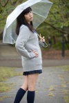 blouse braid cardigan kneesocks nanaka_amanonanae pleated_skirt rain scarf skirt umbrella rating:Safe score:0 user:pixymisa