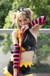 blonde_hair collar cosplay croptop detached_sleeves head_wings kagamine_len michiko pitchfork pretty_panties_akuma_rin_(vocaloid) shorts spikes striped vocaloid rating:Safe score:0 user:pixymisa