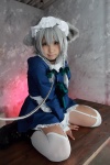 animal_ears apron boots choker cosplay dog_ears dress enako garter_belt hairband izayoi_sakuya leash maid maid_uniform silver_hair tail thighhighs touhou twin_braids zettai_ryouiki rating:Safe score:3 user:nil!