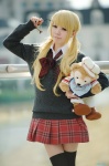 blonde_hair blouse cosplay glasses hayase_ami original pleated_skirt school_uniform skirt stuffed_animal sweater teddy_bear thighhighs twintails zettai_ryouiki rating:Safe score:4 user:nil!