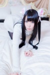 animal_ears bed black_legwear cat_ears cosplay lechat original sweater thighhighs white_cat_feed_diary rating:Safe score:1 user:nil!