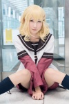 blonde_hair cosplay dress hair_clips hiokichi jacket kneesocks oomuro_sakurako pantyhose sheer_legwear yellow_eyes yuruyuri rating:Safe score:2 user:pixymisa