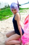 ayane_(doa) beach cosplay dead_or_alive headband inner_tube one-piece_swimsuit purple_hair school_swimsuit swimsuit tachibana_minami rating:Safe score:2 user:nil!