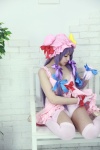 amatsuka_miyu babydoll cosplay gloves hat open_clothes panties patchouli_knowledge purple_hair thighhighs touhou rating:Safe score:3 user:nil!