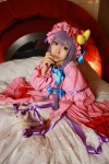 amatsuka_miyu bed cosplay night_cap nightgown patchouli_knowledge purple_hair robe touhou rating:Safe score:0 user:nil!