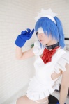 apron blue_hair cosplay eyepatch gloves hairband ikkitousen kibashi maid maid_uniform panties ryomou_shimei thighhighs white_legwear rating:Safe score:0 user:nil!