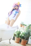 amatsuka_miyu bathroom bathtub cosplay glasses hat one-piece_swimsuit patchouli_knowledge purple_hair swimsuit thighhighs touhou rating:Safe score:2 user:nil!