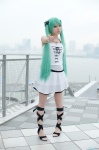 aqua_hair camisole cosplay hair_clips hair_ribbons hatsune_miku kanda_midori laces miniskirt pantyhose skirt twintails vocaloid world_is_mine_(vocaloid) rating:Safe score:7 user:nil!