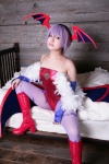 bed bodysuit boots cosplay detached_sleeves head_wings lilith_aensland pantyhose purple_hair tamashi_no_mayoigo vampire_(game) wings yuuki_sayo rating:Safe score:3 user:nil!
