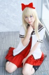 blonde_hair cosplay dress gumi_(cosplayer) hairbow kneesocks sailor_uniform school_uniform toshino_kyoko yuruyuri rating:Safe score:0 user:nil!