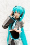 aqua_hair blouse cosplay detached_sleeves hatsune_miku headset mineo_kana pleated_skirt skirt tie twintails vocaloid rating:Safe score:0 user:pixymisa