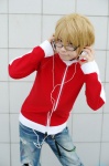 bakuman blonde_hair cosplay crossplay glasses headphones ibara jeans looking_over_glasses takagi_akito turtleneck_sweater rating:Safe score:0 user:nil!