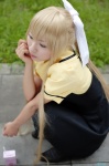 air blonde_hair boots cosplay dress hairbow ibara kamio_misuzu kneehighs school_uniform rating:Safe score:0 user:nil!