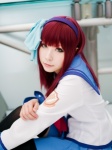 angel_beats! ayano_yuura cosplay hairband nakamura_yuri pleated_skirt red_hair sailor_uniform school_uniform skirt thighhighs zettai_ryouiki rating:Safe score:2 user:xkaras