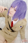 blazer blouse cosplay ghost_in_the_shell kusanagi_motoko military_uniform miniskirt purple_hair skirt thighhighs tie touka usb rating:Safe score:1 user:nil!