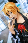 blonde_hair cosplay crossplay detached_sleeves dress eyepatch hairbow hatomune imitation_black_(vocaloid) kagamine_len microphone vocaloid rating:Safe score:0 user:nil!