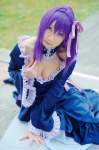 cleavage cosplay fate/hollow_ataraxia fate/series gown hair_ribbons hazuki_minami matou_sakura purple_hair rating:Safe score:2 user:nil!