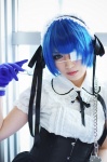 apron blouse blue_hair corset cosplay eyepatch gloves hairband hair_ribbons handcuffs ikkitousen iori maid maid_uniform pleated_skirt ryomou_shimei skirt rating:Safe score:2 user:nil!