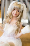 animal_ears blonde_hair bunny_ears cosplay gloves hairbow original shirayuki_himeno shorts thighhighs rating:Safe score:6 user:xkaras