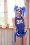 blue_hair buyara cosplay gloves hair_ribbons headband klan_klein macross macross_frontier one-piece_swimsuit school_swimsuit swimsuit twintails rating:Safe score:0 user:nil!