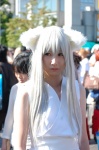animal_ears aoera bakemonogatari cat_ears cosplay dress hanekawa_black white_hair rating:Safe score:0 user:pixymisa