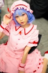 blouse blue_hair cosplay hat remilia_scarlet skirt socks touhou wings wristband yukki rating:Safe score:0 user:pixymisa