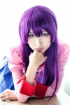 bakemonogatari blouse cosplay hiokichi pleated_skirt purple_eyes purple_hair senjougahara_hitagi skirt tie rating:Safe score:0 user:Kryzz