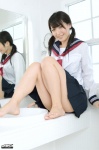 4k-star_271 barefoot bathroom matsushita_miho mirror pleated_skirt sailor_uniform school_uniform skirt twintails rating:Safe score:2 user:nil!