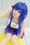 ahoge blue_hair cheerleader_uniform cosplay dress izumi_konata lucky_star pantyhose pom_poms raiko rating:Safe score:0 user:nil!