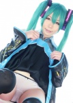 aqua_hair blouse cosplay detached_sleeves hatsune_miku higurashi_rin panties pleated_skirt rinrin_ga_ippa_korekushon_2 skirt thighhighs tie twintails vocaloid rating:Safe score:0 user:nil!