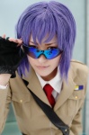 blouse cosplay fingerless_gloves ghost_in_the_shell gloves kusanagi_motoko military_uniform purple_hair sunglasses tie touka rating:Safe score:0 user:nil!