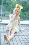 blonde_hair bloomers bra bracelet cosplay elbow_gloves flowers garter gloves hair_clips kagamine_rin lingerie necklace nepachi ribbons vocaloid rating:Safe score:0 user:pixymisa