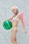 beach_ball bikini collar cosplay ikaros nakko nitro_super_sonic pink_hair sora_no_otoshimono swimsuit wings rating:Safe score:2 user:nil!