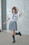 amami_haruka blouse cosplay hair_ribbons hazuki_riko idolmaster kneesocks pleated_skirt school_uniform skirt tie rating:Safe score:0 user:nil!