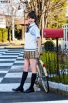 bicycle blouse costume kneesocks miniskirt misty_220 pleated_skirt ponytail school_uniform skirt sweater_vest takabe_ai rating:Safe score:1 user:nil!