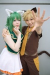 animal_ears blonde_hair cat_ears choker cosplay crossplay dress green_hair gumi hatomune kagamine_len kanan_kaori tail tie trousers tshirt vest vocaloid rating:Safe score:0 user:nil!