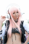 collar cosplay headphones itsuki_akira jacket nitro_super_sonic pink_hair super_soniko tubetop underboob rating:Safe score:0 user:pixymisa