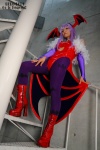 bodysuit boots cosplay detached_sleeves head_wings morrigan_aensland nogu pantyhose purple_hair vampire_(game) wings rating:Safe score:3 user:nil!