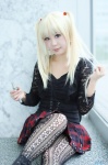 amane_misa black_legwear blonde_hair blouse boots corset cosplay death_note fishnet_pantyhose momoha pantyhose pleated_skirt skirt twintails wings rating:Safe score:1 user:nil!