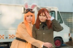 animal_ears bambee blazer blouse charlotte_e_yeager cosplay fox_ears goggles minna-dietlinde_wilcke orange_hair rabbit_ears red_hair sakamoto_fumika strike_witches rating:Safe score:0 user:pixymisa