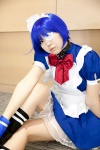 apron blue_hair bowtie choker cosplay dress eyepatch hairband ikkitousen kneesocks maid maid_uniform ryomou_shimei sakura_ryuu slip rating:Safe score:0 user:pixymisa