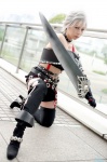 boots cosplay croptop elbow_gloves final_fantasy final_fantasy_x final_fantasy_x-2 gloves nagase_sio paine shorts silver_hair sword thighhighs rating:Safe score:1 user:nil!