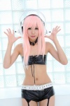 collar cosplay garter_belt headphones itsuki_akira nitro_super_sonic pink_hair shorts super_akira super_soniko tubetop rating:Safe score:3 user:nil!