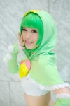 cosplay detached_sleeves gachapin green_hair hirake!_ponkikki hoodie kurasaka_kururu tubetop rating:Safe score:0 user:pixymisa
