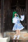 cosplay detached_sleeves green_hair kochiya_sanae lenfried miniskirt skirt socks touhou rating:Safe score:0 user:nil!