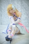 blonde_hair choker cosplay dress elbow_gloves fishnet_stockings gloves hairbow hoshii_miki idolmaster maropapi thighhighs white_legwear zettai_ryouiki rating:Safe score:1 user:nil!